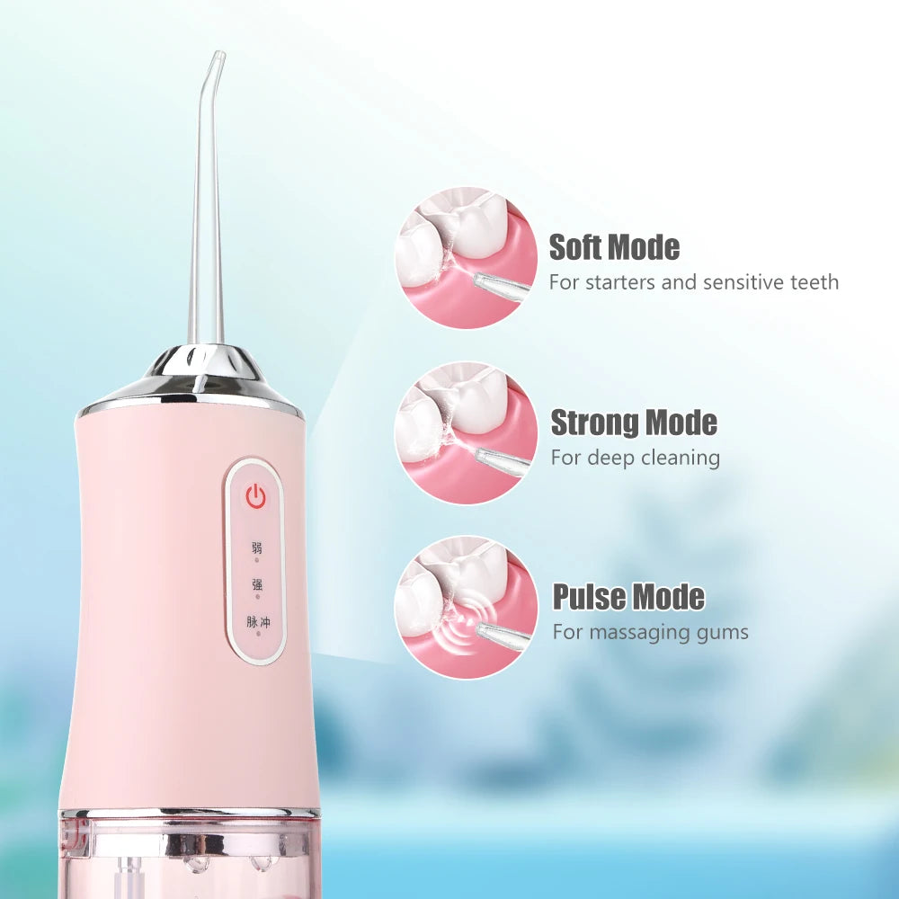 Portable USB Water Flosser – 3 Modes, 4 Jet Tips, 220ml