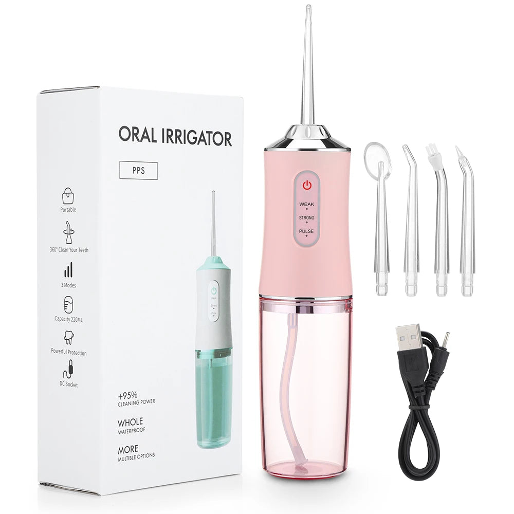 Portable USB Water Flosser – 3 Modes, 4 Jet Tips, 220ml