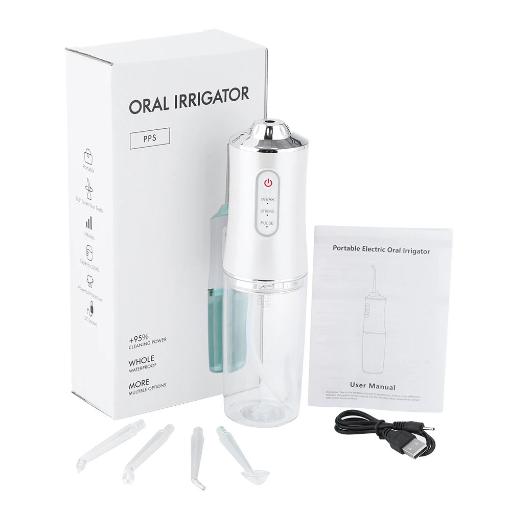 Portable USB Water Flosser – 3 Modes, 4 Jet Tips, 220ml