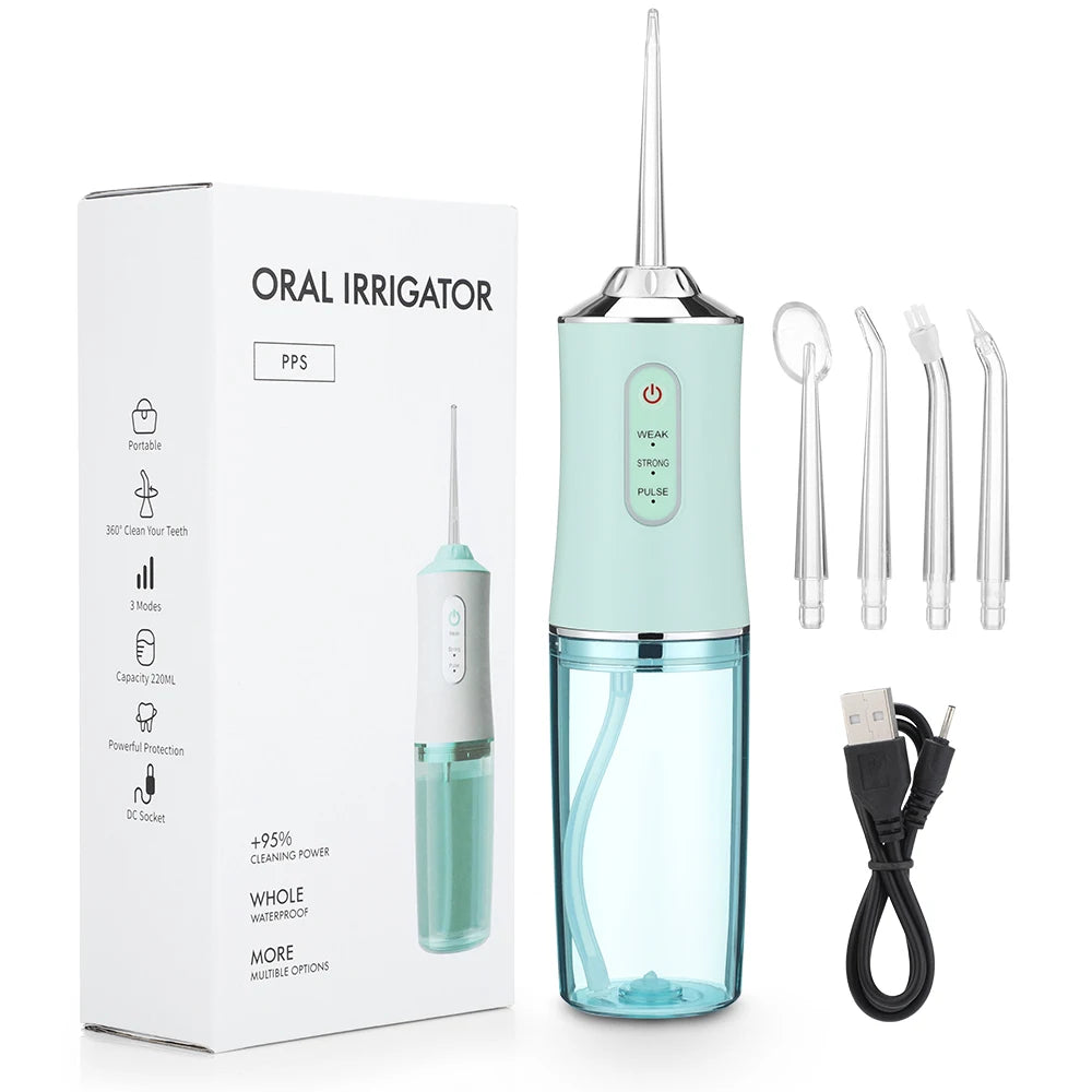 Portable USB Water Flosser – 3 Modes, 4 Jet Tips, 220ml