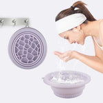 Foldable purple silicone face bowl with built-in ice tray for cooling and skincare routine