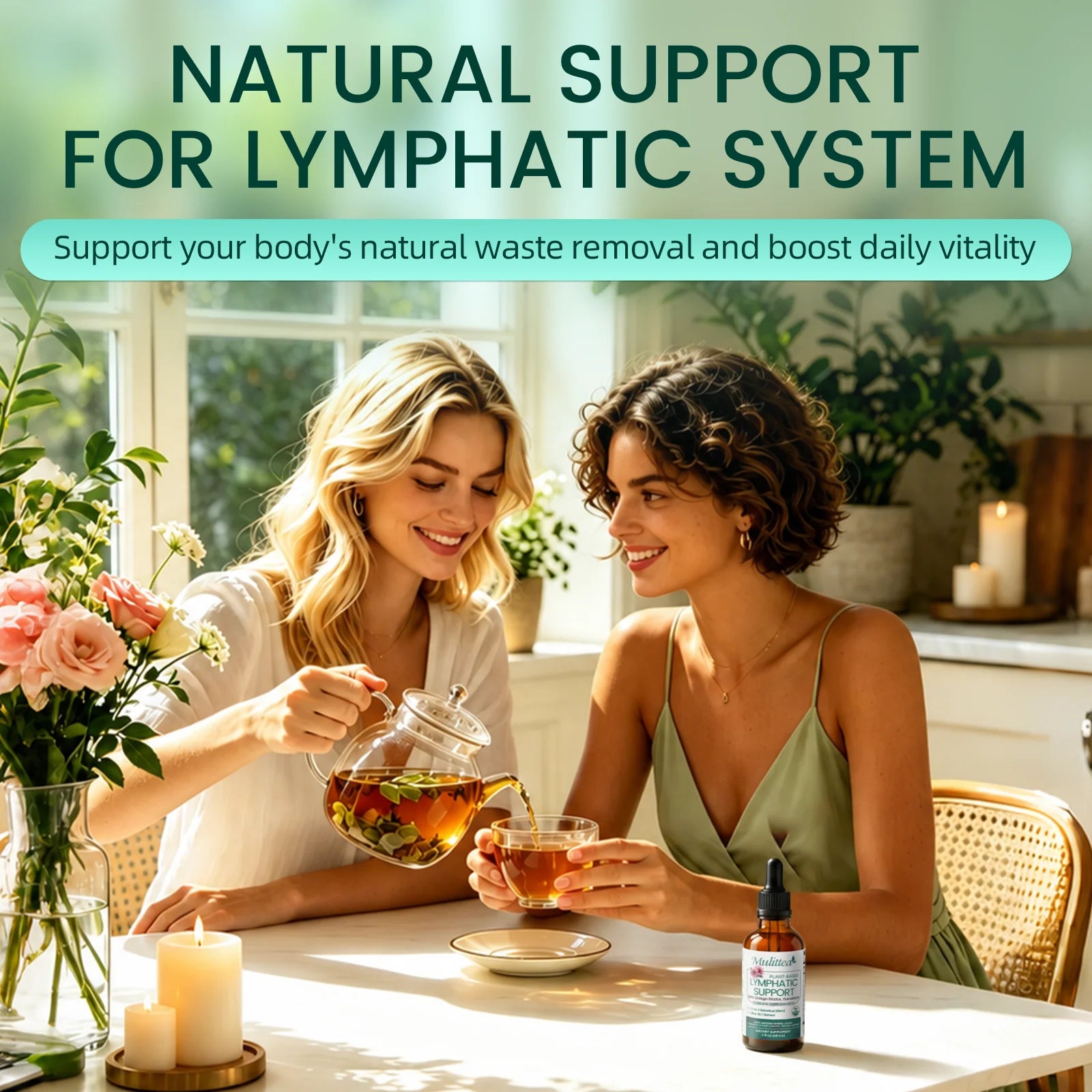 60ml Lymphatic Support Drops 11 in 1 Echinacea Extract Natural Herbs Supplement for Improves Fluid Circulation Enhances Immunity
