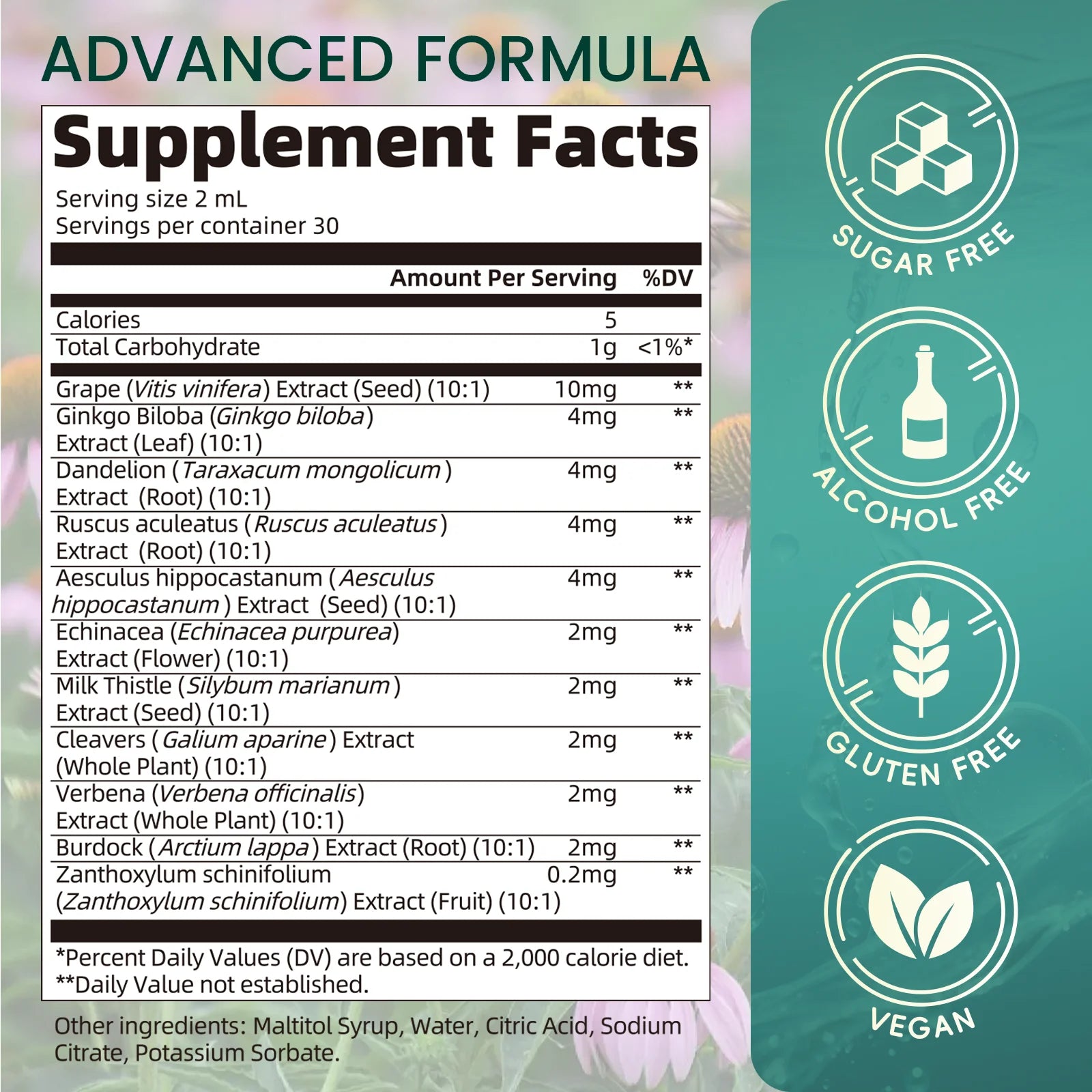 60ml Lymphatic Support Drops 11 in 1 Echinacea Extract Natural Herbs Supplement for Improves Fluid Circulation Enhances Immunity