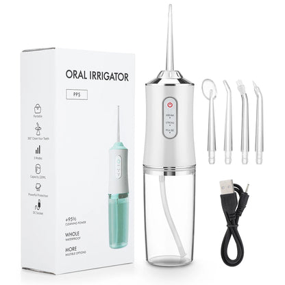 Portable USB Water Flosser – 3 Modes, 4 Jet Tips, 220ml
