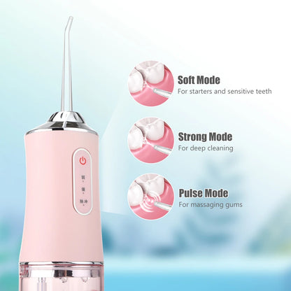 Portable USB Water Flosser – 3 Modes, 4 Jet Tips, 220ml