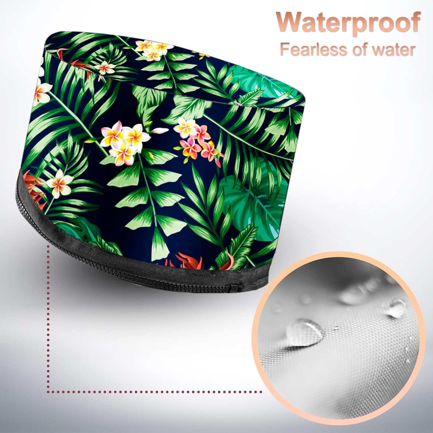 Portable electric hair steamer cap with floral print, waterproof and designed for deep conditioning and home spa use
