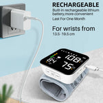 Automatic Wrist Blood Pressure Monitors with Adjustable Cuff and Large LCD Display Rechargable BP Monitor Machine for Home Use,White