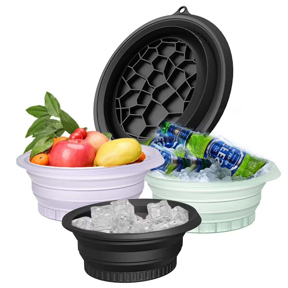 Collapsible silicone face bowl with built-in ice tray for cooling and skin refreshment